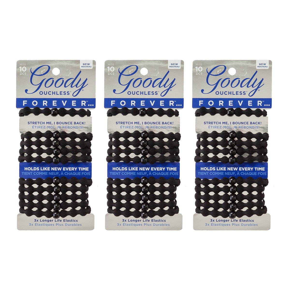 Goody Ouchless Hair Forever Braided Elastics - Black, 3 Count - görsel 1