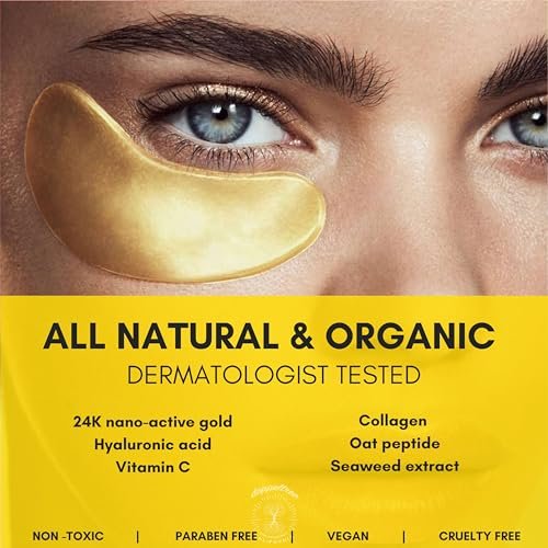 24K Gold Under Eye Patches (18 Pairs) – Collagen & Hyaluronic Acid Hydrogel Mask for Dark Circles, Puffiness, Wrinkles – Natural Anti-Aging Treatment Avelisse