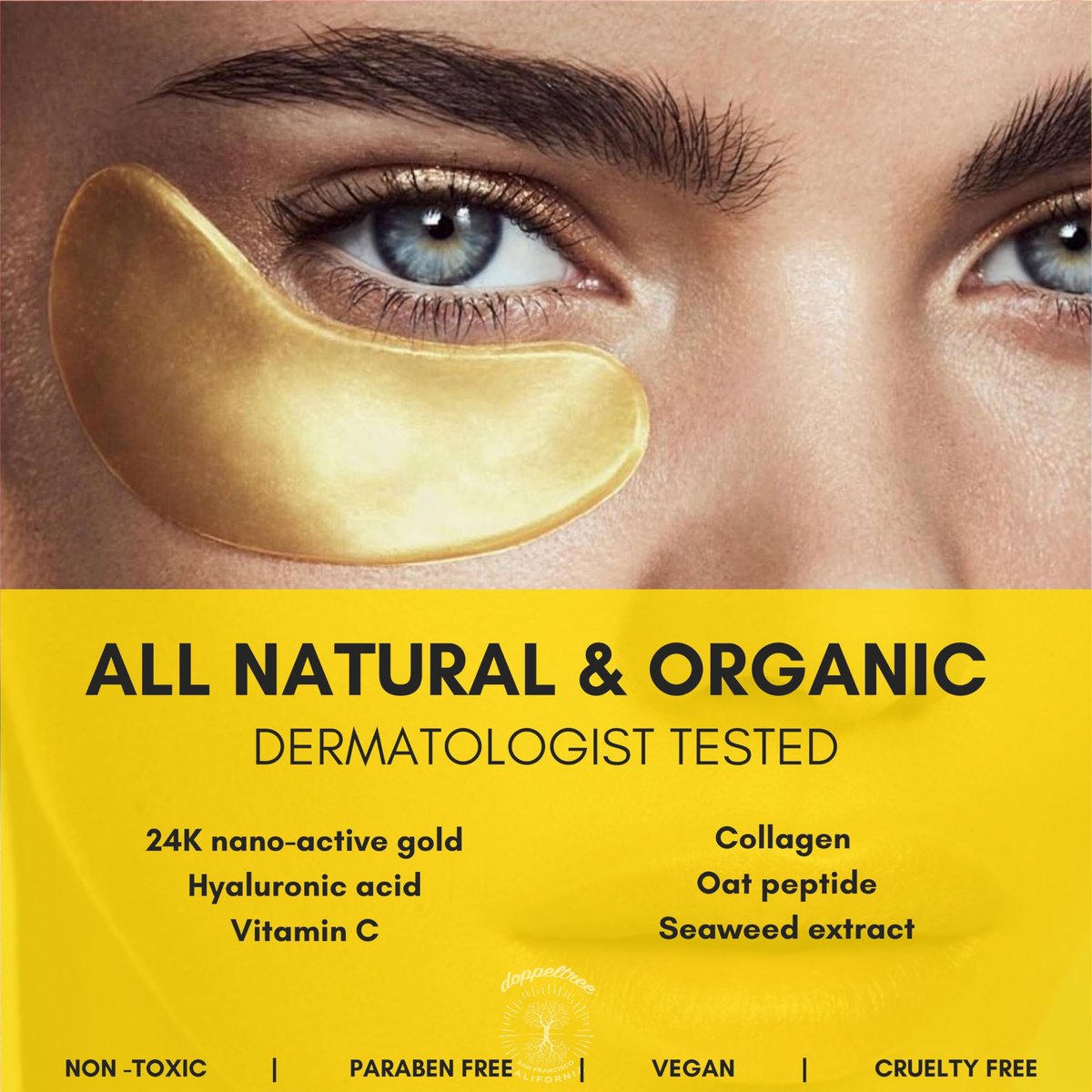 24K Gold Under Eye Patches (18 Pairs) – Collagen & Hyaluronic Acid Hydrogel Mask for Dark Circles, Puffiness, Wrinkles – Natural Anti-Aging Treatment Avelisse