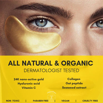 24K Gold Under Eye Patches (18 Pairs) – Collagen & Hyaluronic Acid Hydrogel Mask for Dark Circles, Puffiness, Wrinkles – Natural Anti-Aging Treatment Avelisse