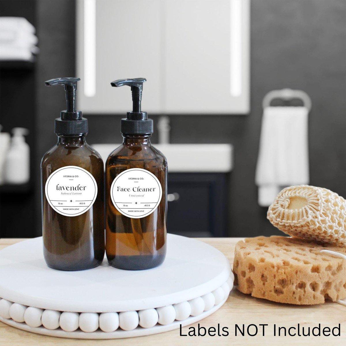 Cornucopia Brands 8oz Glass Pump Bottles, Pack of 4 - Amber Brown Lotion Soap Dispensers with Black Plastic Pumps Avelisse