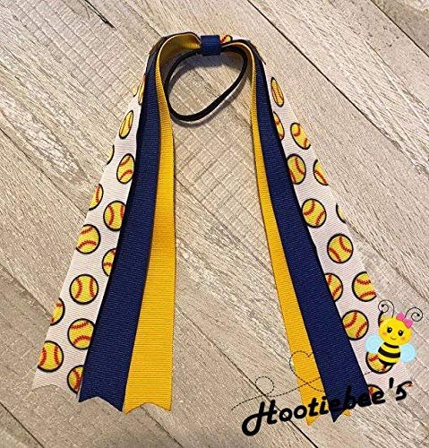 Softball Streamers Hair Bow - Choose Your Colors | Grosgrain Ribbon Barrettes - görsel 3