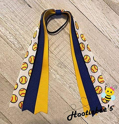 Softball Streamers Hair Bow - Choose Your Colors | Grosgrain Ribbon Barrettes