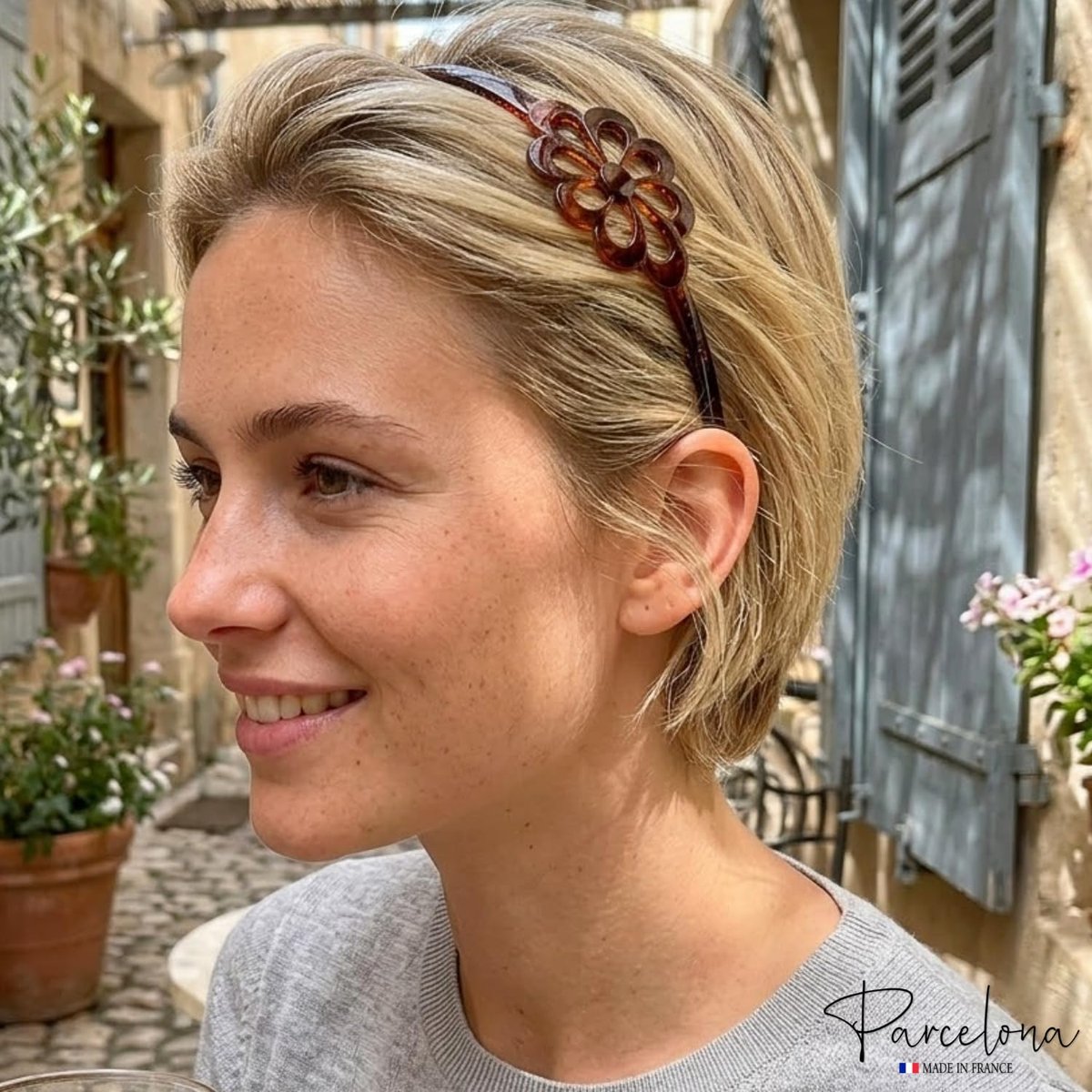 Parcelona French Wide Flower Tortoise Shell Brown Celluloid Acetate Hair Headband - görsel 3