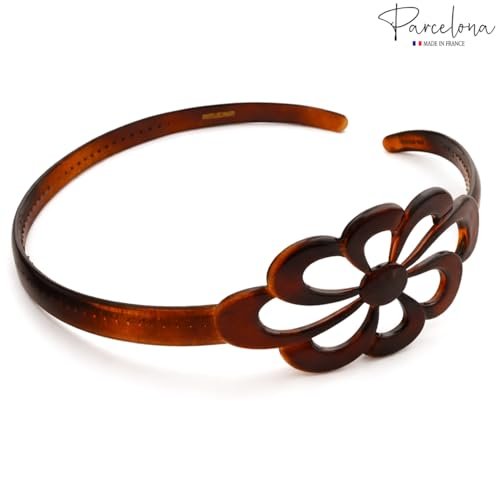 Parcelona French Wide Flower Tortoise Shell Brown Celluloid Acetate Hair Headband - görsel 6