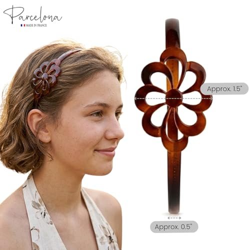 Parcelona French Wide Flower Tortoise Shell Brown Celluloid Acetate Hair Headband - görsel 10