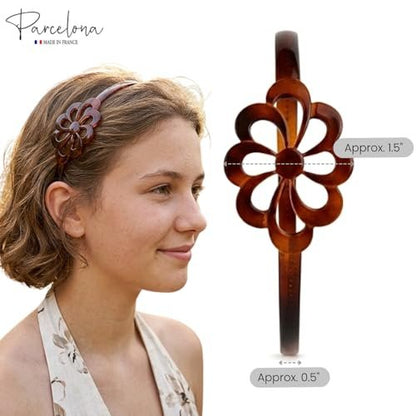 Parcelona French Wide Flower Tortoise Shell Brown Celluloid Acetate Hair Headband