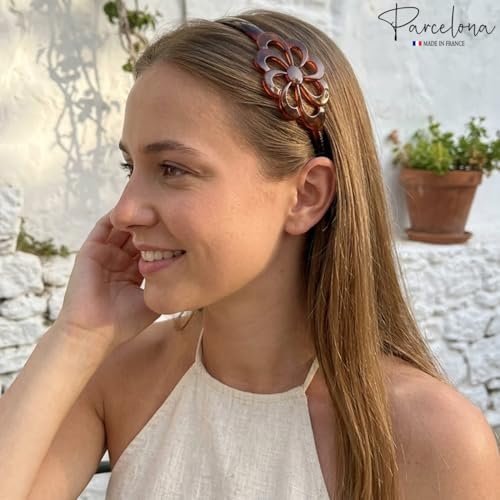 Parcelona French Wide Flower Tortoise Shell Brown Celluloid Acetate Hair Headband - görsel 12