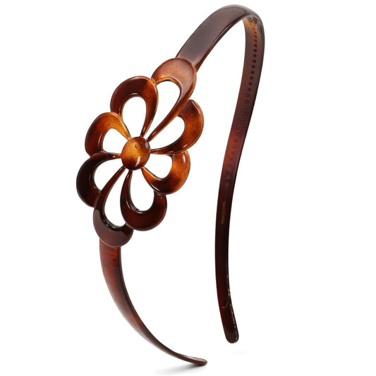 Parcelona French Wide Flower Tortoise Shell Brown Celluloid Acetate Hair Headband