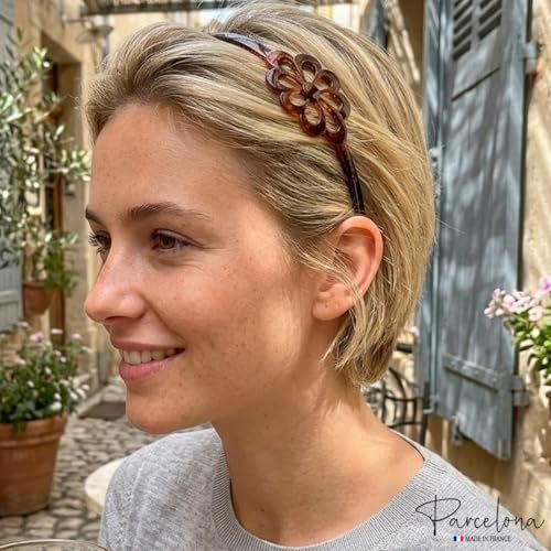 Parcelona French Wide Flower Tortoise Shell Brown Celluloid Acetate Hair Headband - görsel 4