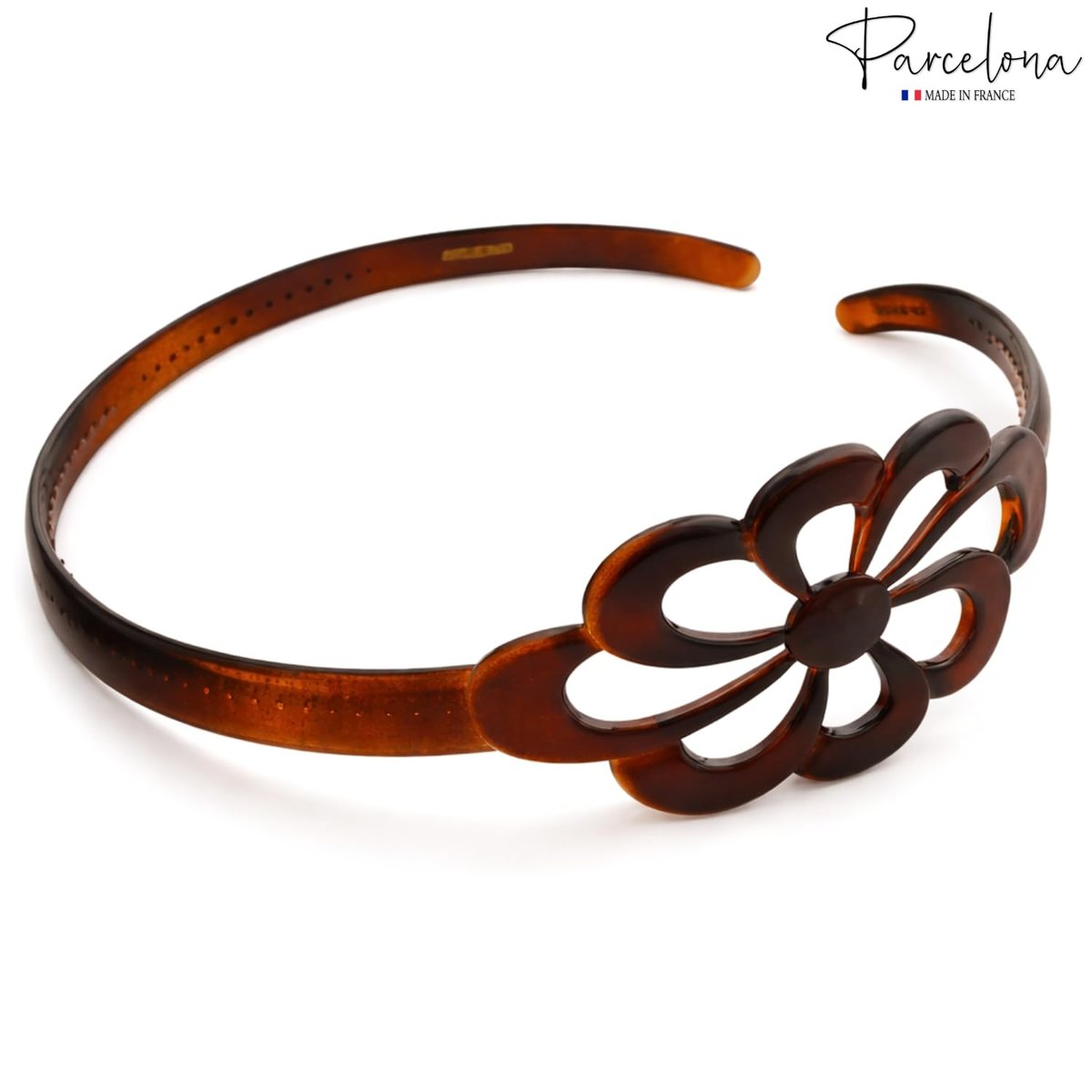 Parcelona French Wide Flower Tortoise Shell Brown Celluloid Acetate Hair Headband - görsel 5