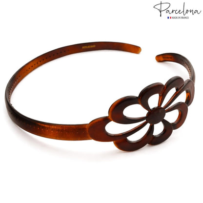 Parcelona French Wide Flower Tortoise Shell Brown Celluloid Acetate Hair Headband