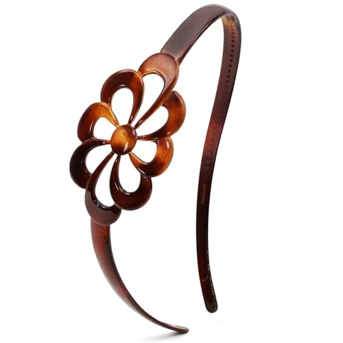 Parcelona French Wide Flower Tortoise Shell Brown Celluloid Acetate Hair Headband - görsel 2