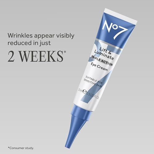 No7 Lift & Luminate Triple Action Under Eye Cream - Dark Circles Treatment with Vitamin C & Collagen Peptide Technology, Reduces Puffiness & Wrinkles (0.5 Oz) Avelisse