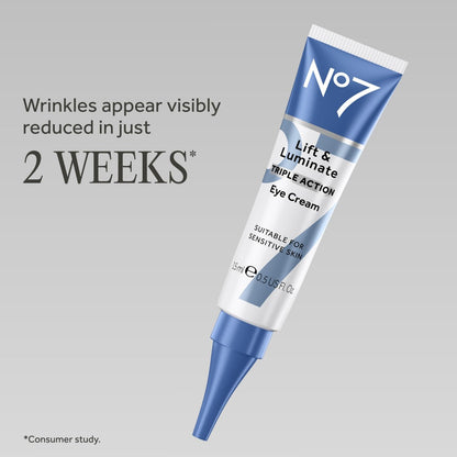 No7 Lift & Luminate Triple Action Under Eye Cream - Dark Circles Treatment with Vitamin C & Collagen Peptide Technology, Reduces Puffiness & Wrinkles (0.5 Oz) Avelisse