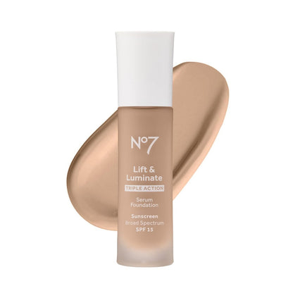 No7 Lift & Luminate Triple Action Serum Foundation - Cool Ivory - Radiant Liquid Makeup with SPF 15 for Mature Skin
