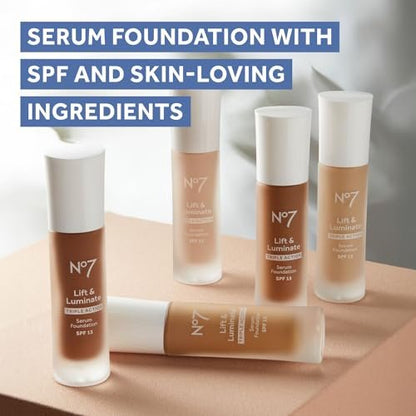 No7 Lift & Luminate Triple Action Serum Foundation - Cool Ivory - Radiant Liquid Makeup with SPF 15 for Mature Skin