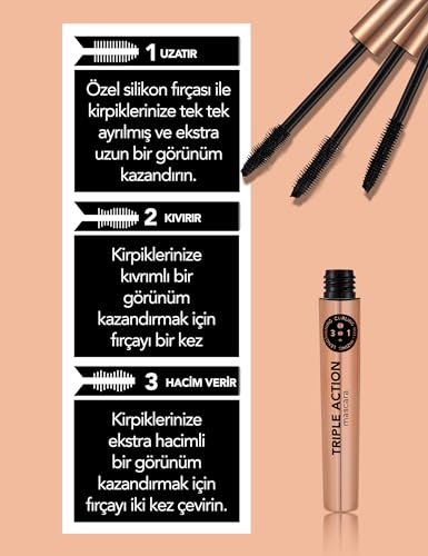 FLORMAR Triple Action Mascara – Intense Black Volume, Length & Curl - görsel 10