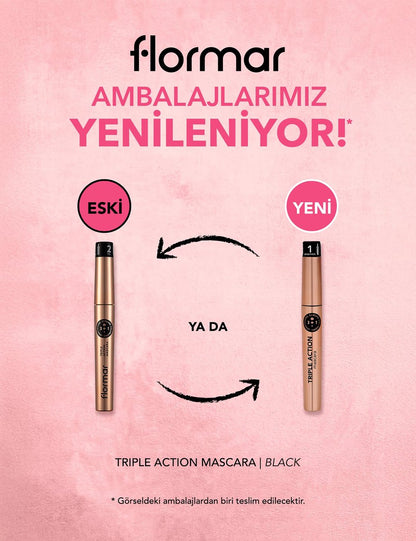 FLORMAR Triple Action Mascara – Intense Black Volume, Length & Curl