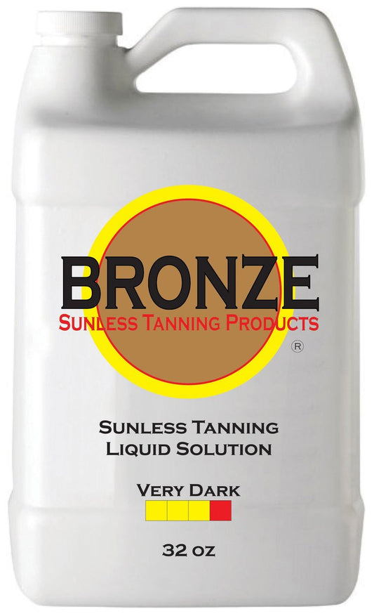 BRONZE Very Dark Spray Tan Solution 32 oz for Airbrush & HVLP Systems – Sunless Self Tanning Liquid with Applicator Mitt, Gloves & Sample Lotion
