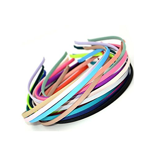 Carykon 20 PCS Women DIY Satin Fabric Covered Ribbon Headbands 5mm Width, Mixed Color - görsel 2