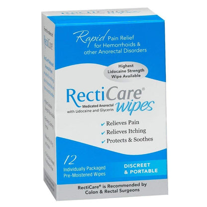 RectiCare Medicated Anorectal Wipes – Maximum Strength Topical Numbing – 5% Lidocaine & Glycerin – 12 Pack Avelisse