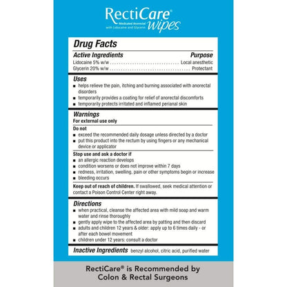 RectiCare Medicated Anorectal Wipes – Maximum Strength Topical Numbing – 5% Lidocaine & Glycerin – 12 Pack Avelisse