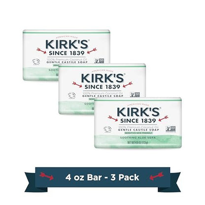 Kirk's Gentle Castile Soap - Soothing Aloe Vera, 4 Ounce Bars (Pack of 3)