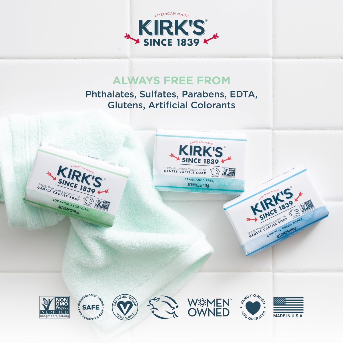 Kirk's Gentle Castile Soap - Soothing Aloe Vera, 4 Ounce Bars (Pack of 3) - görsel 14