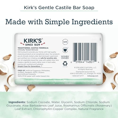 Kirk's Gentle Castile Soap - Soothing Aloe Vera, 4 Ounce Bars (Pack of 3) - görsel 3