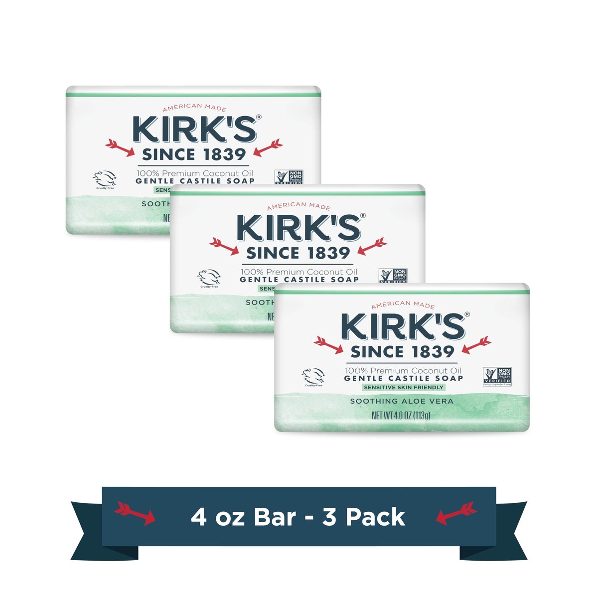 Kirk's Gentle Castile Soap - Soothing Aloe Vera, 4 Ounce Bars (Pack of 3) - görsel 2
