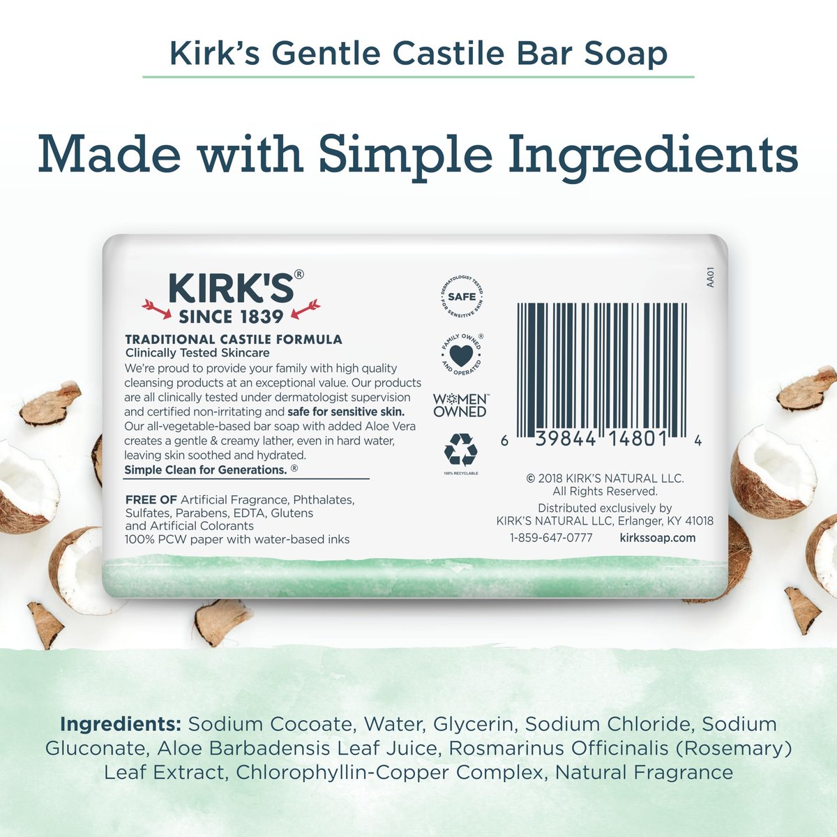 Kirk's Gentle Castile Soap - Soothing Aloe Vera, 4 Ounce Bars (Pack of 3) - görsel 4