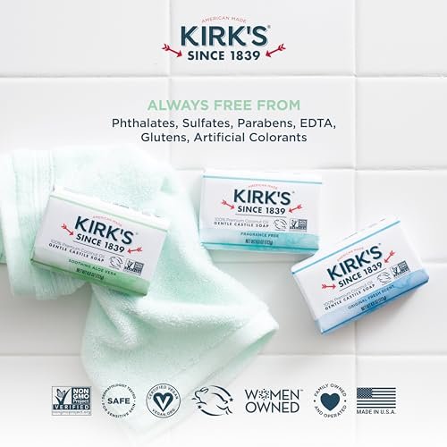 Kirk's Gentle Castile Soap - Soothing Aloe Vera, 4 Ounce Bars (Pack of 3) - görsel 13