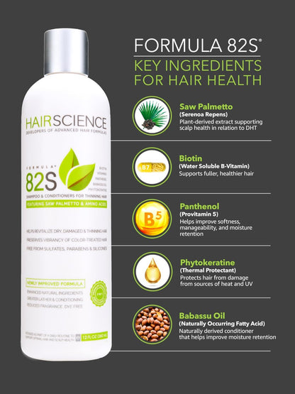 Hair Science Formula 82S Scalp & Hair Health Shampoo - Saw Palmetto & Biotin for Volume, Strength & Thinning Concerns - Sulfate-Free - 12 oz Avelisse