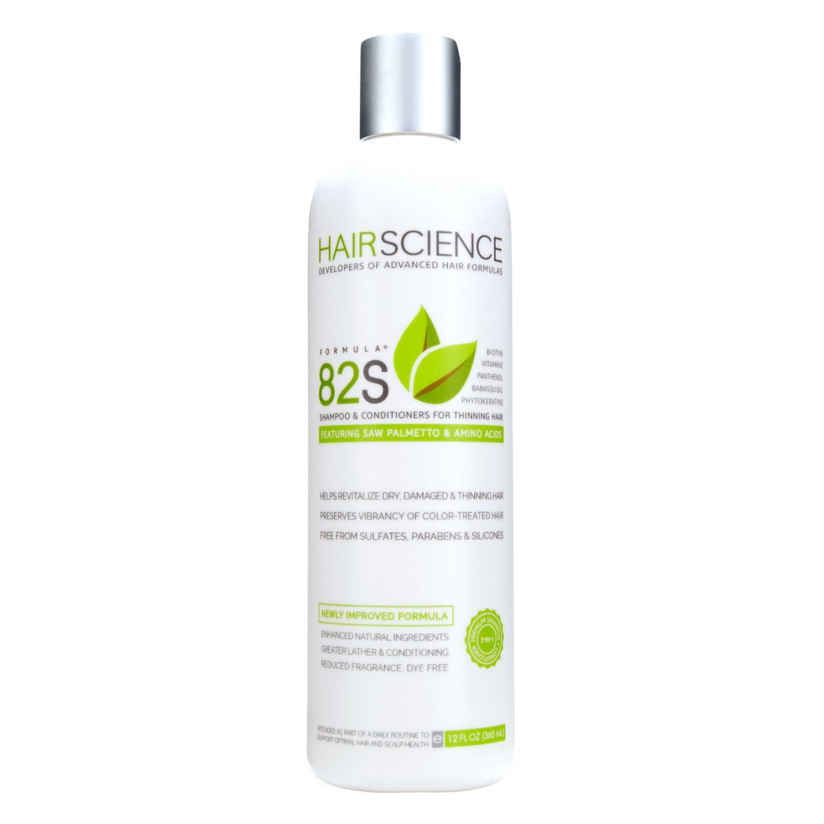 Hair Science Formula 82S Scalp & Hair Health Shampoo - Saw Palmetto & Biotin for Volume, Strength & Thinning Concerns - Sulfate-Free - 12 oz Avelisse