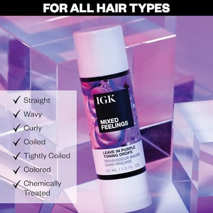 IGK Mixed Feelings Leave-In Blonde Toning Drops - Brighten & Neutralize Brass - Vegan & Cruelty-Free - 1 oz Avelisse