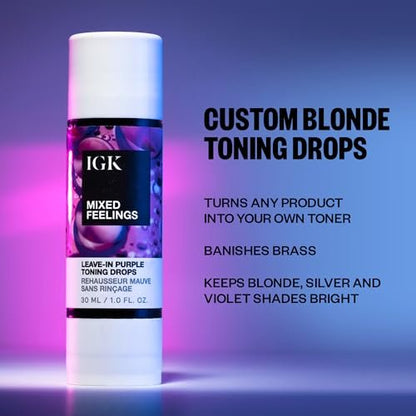 IGK Mixed Feelings Leave-In Blonde Toning Drops - Brighten & Neutralize Brass - Vegan & Cruelty-Free - 1 oz Avelisse