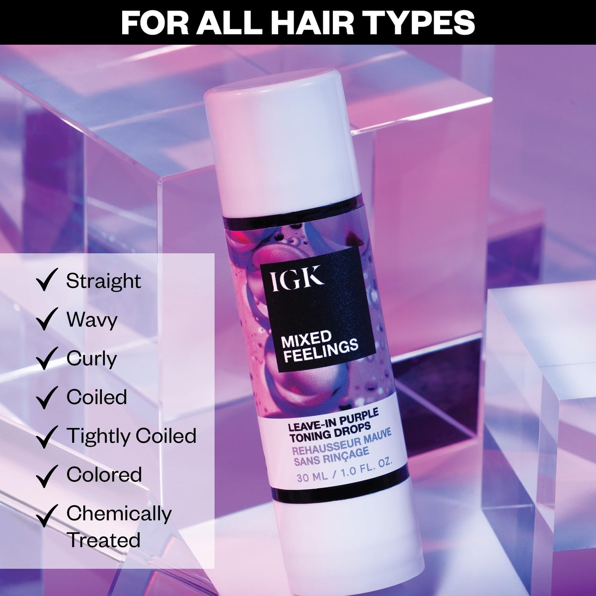 IGK Mixed Feelings Leave-In Blonde Toning Drops - Brighten & Neutralize Brass - Vegan & Cruelty-Free - 1 oz Avelisse