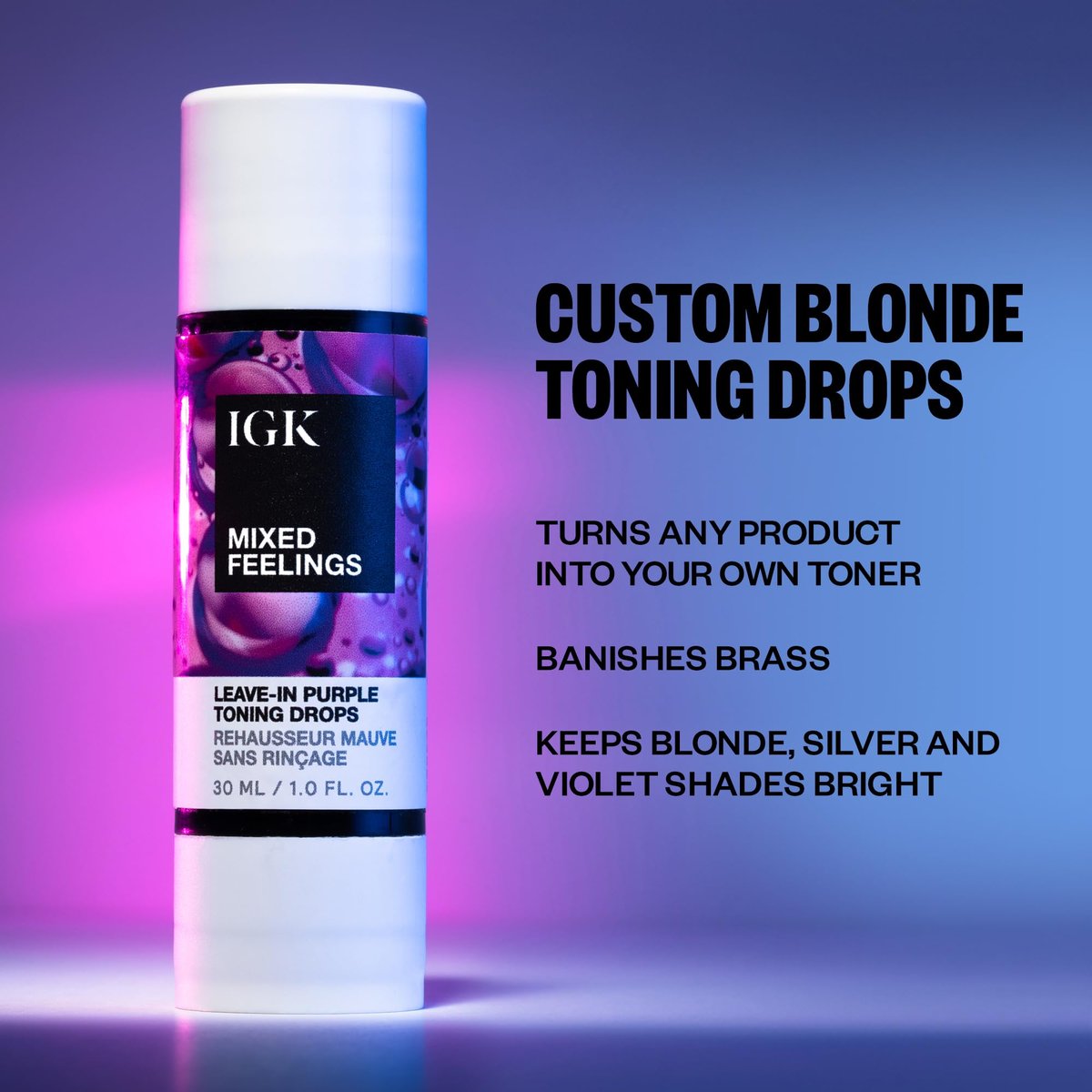 IGK Mixed Feelings Leave-In Blonde Toning Drops - Brighten & Neutralize Brass - Vegan & Cruelty-Free - 1 oz Avelisse