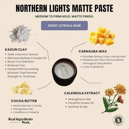Shear Revival Northern Lights Matte Paste Pomade - Firm Hold, Natural Finish for All Hair Types, 3.4 oz Avelisse