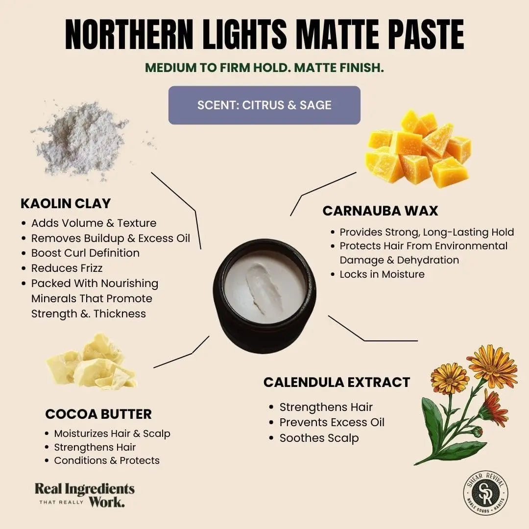 Shear Revival Northern Lights Matte Paste Pomade - Firm Hold, Natural Finish for All Hair Types, 3.4 oz Avelisse