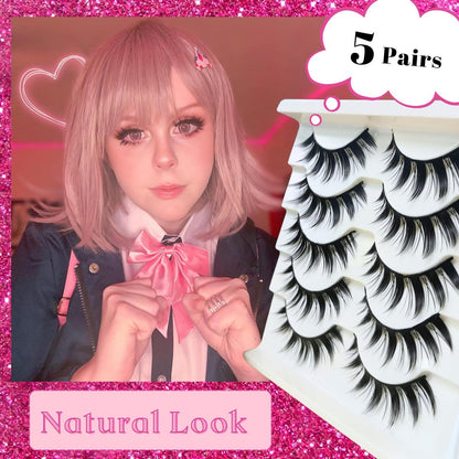 5 Pairs Cosplay Manga Lashes 3D Little Devil Spiky Eyelash Cute Doll Anime Lashes Japanese Style Makeup Eyelashes Natural Look Halloween Lash Beauty Extension Tools