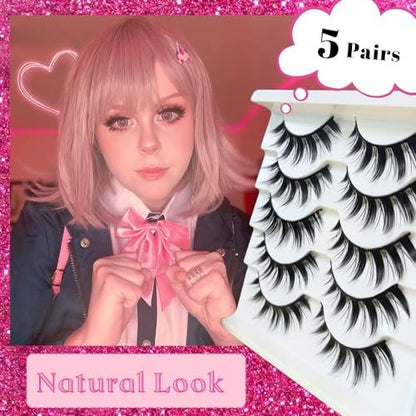 5 Pairs Cosplay Manga Lashes 3D Little Devil Spiky Eyelash Cute Doll Anime Lashes Japanese Style Makeup Eyelashes Natural Look Halloween Lash Beauty Extension Tools