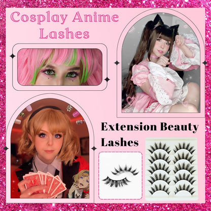 5 Pairs Cosplay Manga Lashes 3D Little Devil Spiky Eyelash Cute Doll Anime Lashes Japanese Style Makeup Eyelashes Natural Look Halloween Lash Beauty Extension Tools