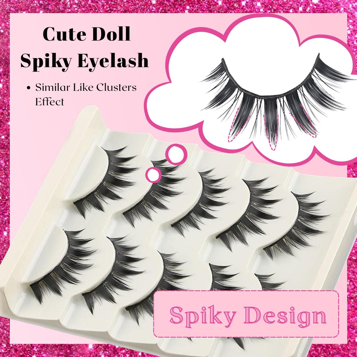 5 Pairs Cosplay Manga Lashes 3D Little Devil Spiky Eyelash Cute Doll Anime Lashes Japanese Style Makeup Eyelashes Natural Look Halloween Lash Beauty Extension Tools - görsel 7