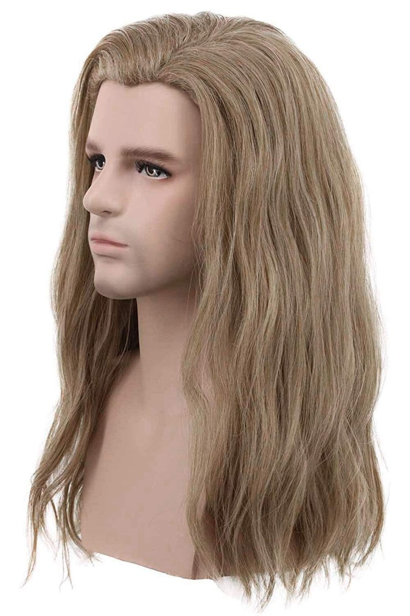 karlery Men's Long Curly Wave Light Brown Wig - Synthetic Cosplay Wig for Halloween, Anime, and Costume Parties Avelisse