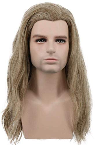 karlery Men's Long Curly Wave Light Brown Wig - Synthetic Cosplay Wig for Halloween, Anime, and Costume Parties Avelisse