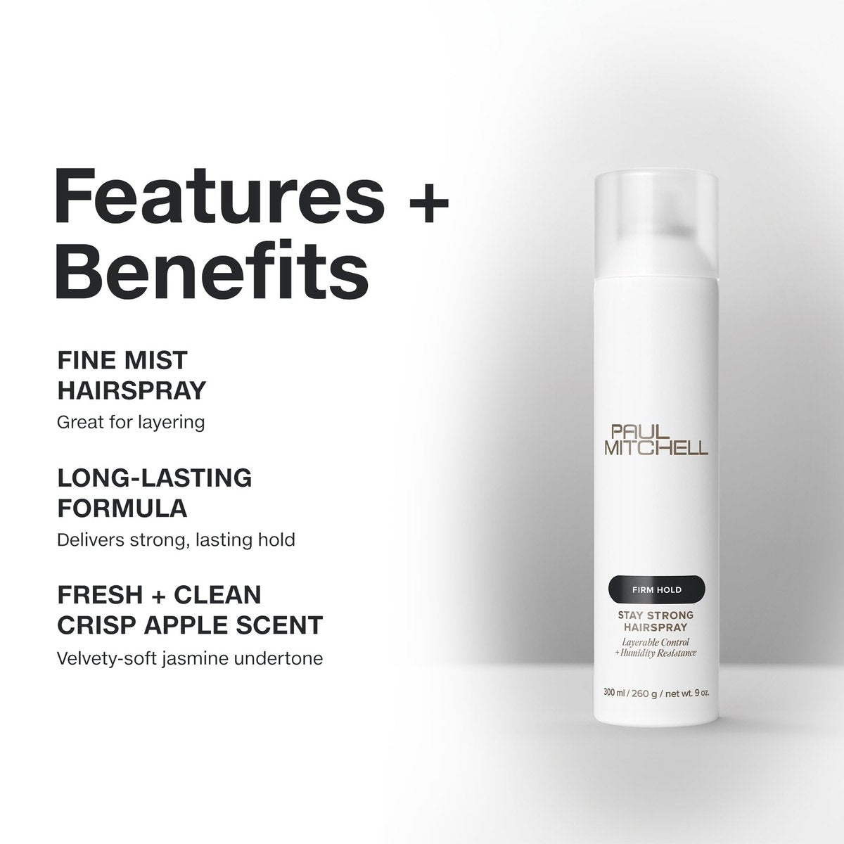 Paul Mitchell Stay Strong Hairspray - Layerable Control & Humidity Resistance for All Hair Types - 9 oz Avelisse