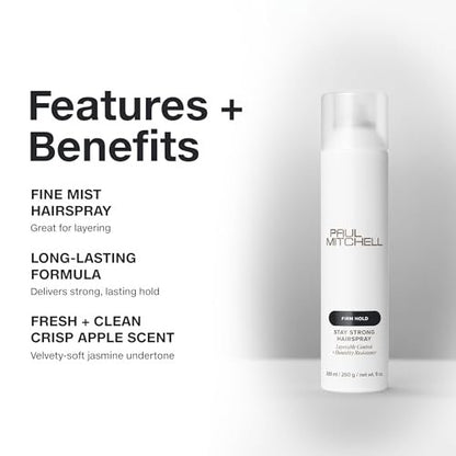 Paul Mitchell Stay Strong Hairspray - Layerable Control & Humidity Resistance for All Hair Types - 9 oz Avelisse