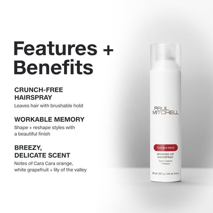 Paul Mitchell Worked Up Hairspray – Static Control, Memory & Flexible Hold for All Hair Types, 9.4 oz Avelisse